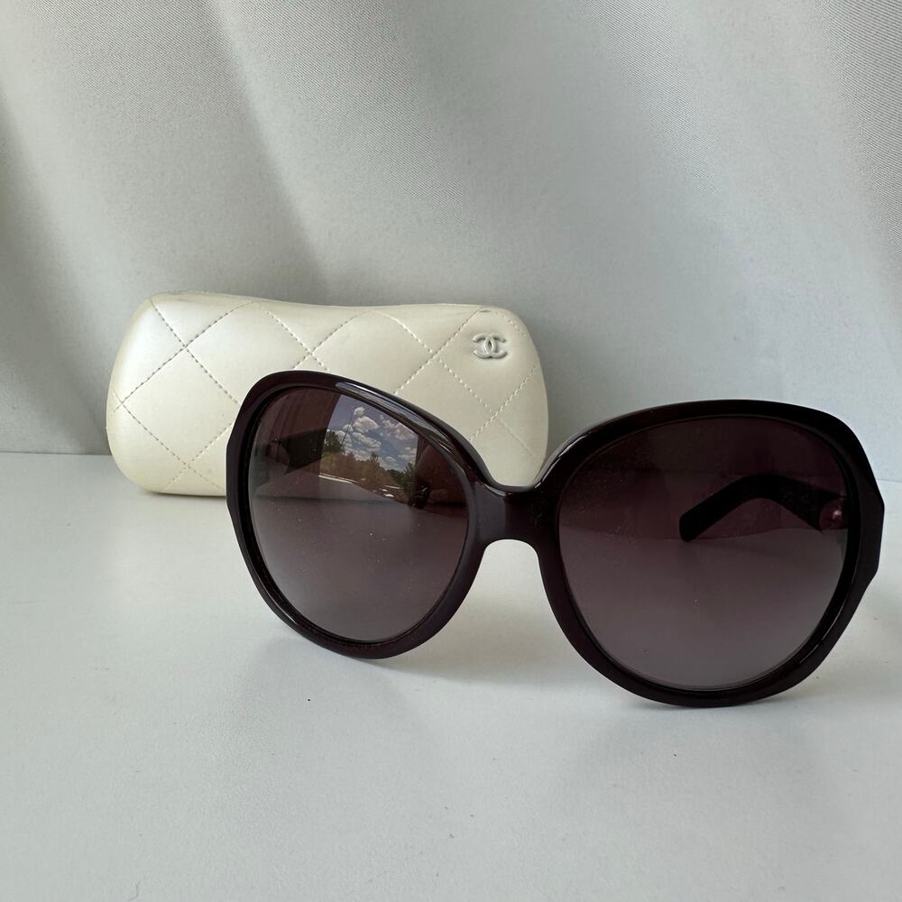 Chanel Collection Perle 5141-H Pearl Oversized Butterfly Sunglasses Brown w Case